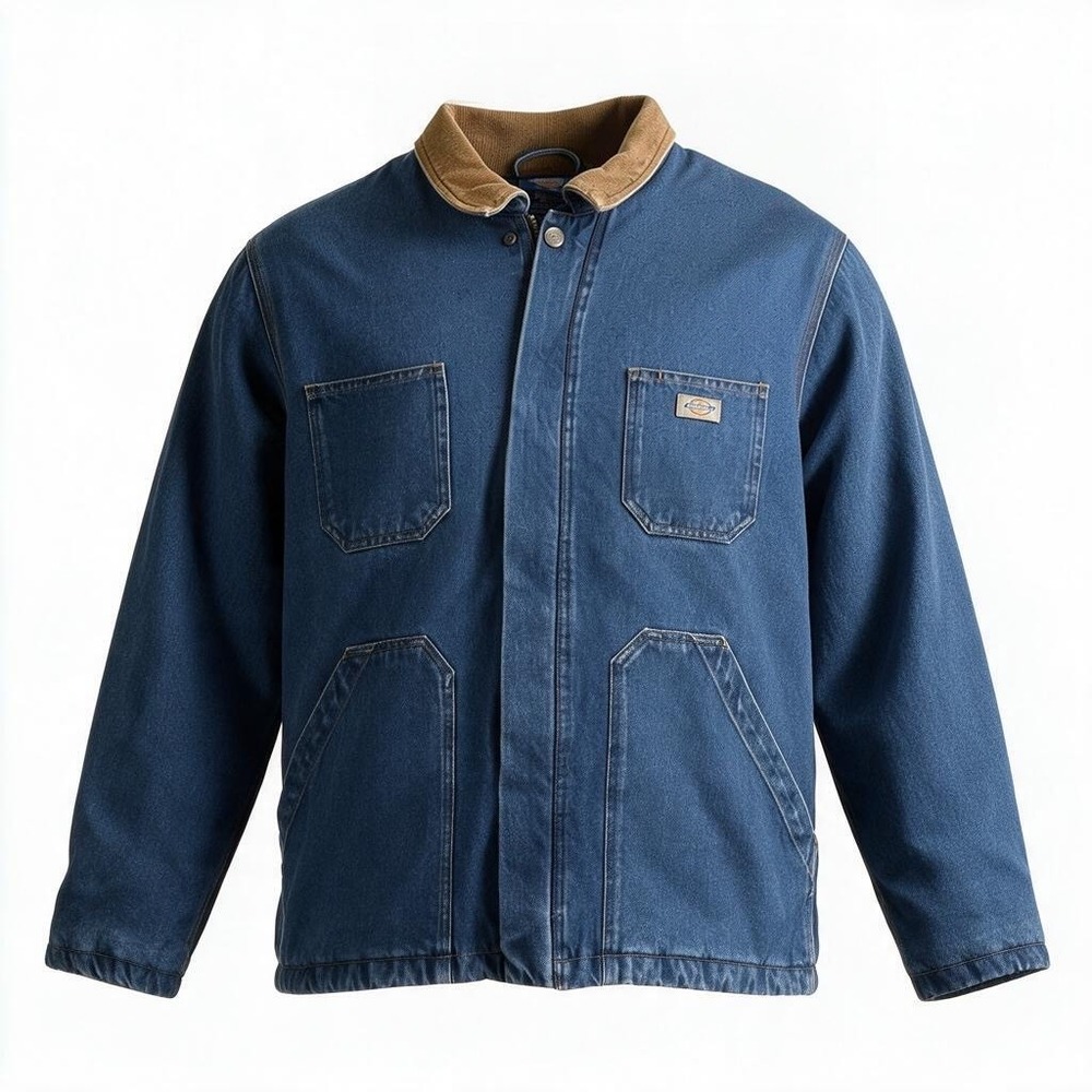 Dickies Denim Chore Jacket Men XXL Blue Quilted Lined Corduroy Collar Coat #3025